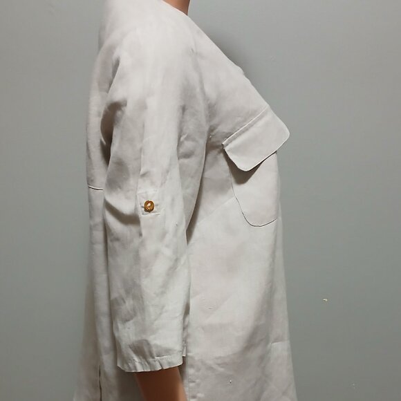 Ellen Tracy Pure Linen Top 3/4 Sleeves Size Large Tan Color - Picture 4 of 16